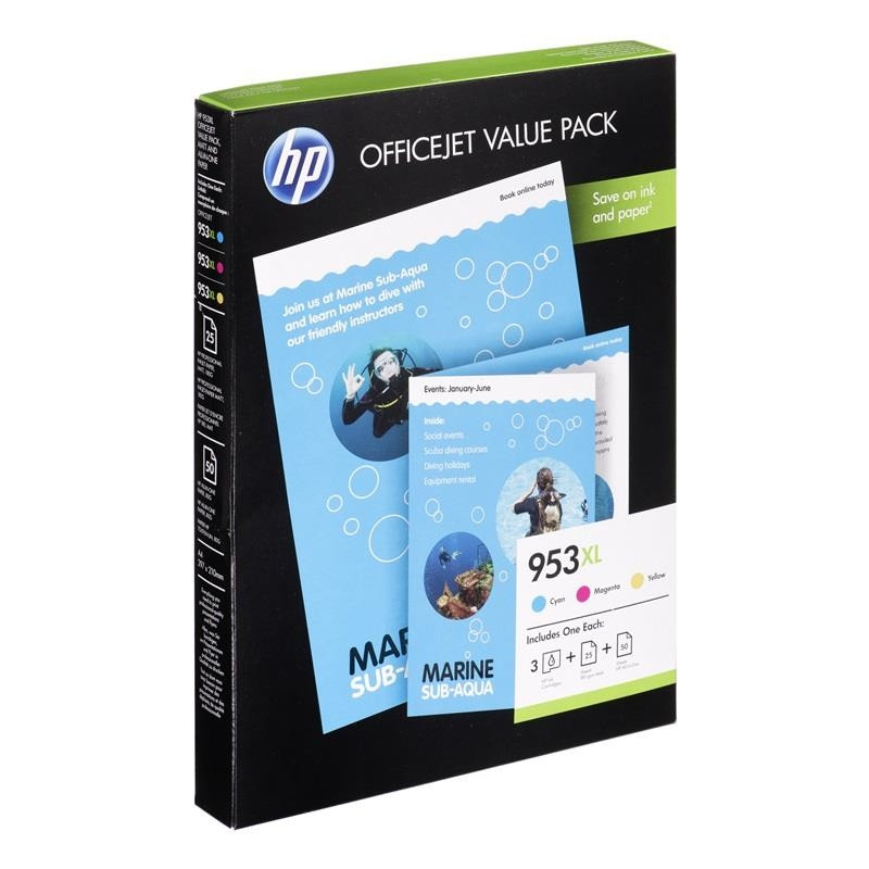 HP 953XL Multipack With A4 Paper (1CC21AE) CMY Printer Cartridge (1CC21AE)