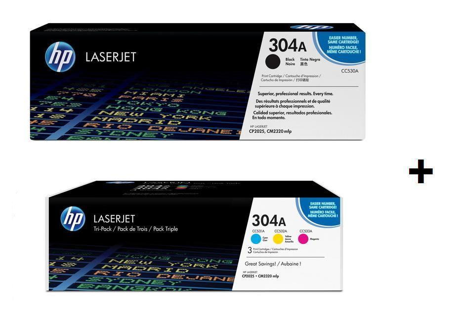 Quad Pack (4 toner set) of HP 304A CMYK Toner (HP 304A Quad Pack)